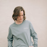 Mama Embroidered Long Sleeve T-shirt in Storm