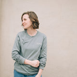 Mama Embroidered Long Sleeve T-shirt in Storm