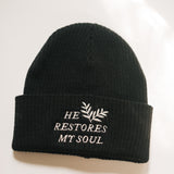 He Restores My Soul Cotton Beanie in Black