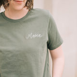 Mama Embroidered T-shirt in Olive Green