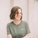 Mama Embroidered T-shirt in Olive Green