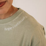 Hope Continually Embroidered T-shirt in Soft Sage