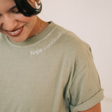Hope Continually Embroidered T-shirt in Soft Sage