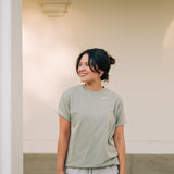 Hope Continually Embroidered T-shirt in Soft Sage