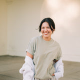 Hope Continually Embroidered T-shirt in Soft Sage