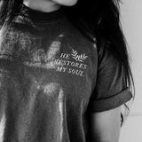 He Restores My Soul Embroidered Crewneck Sweatshirt in Blue